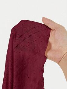 SHEIN EZwear Áo hai dây dệt kim màu đỏ rượu vang cỡ lớn dành cho nữ, màu trơn, buộc dây phía trước, kiểu dáng thường ngày. - Màu Đỏ Sâu - Xem 5