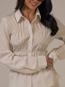 MUSERA Áo sơ mi dài tay nhún eo, kiểu dáng dễ thương, ấm áp, phong cách đồng quê, thích hợp cho mùa xuân hè, mang hơi thở mùa xuân, trang phục lễ Phục sinh. - Xám - Xem 2