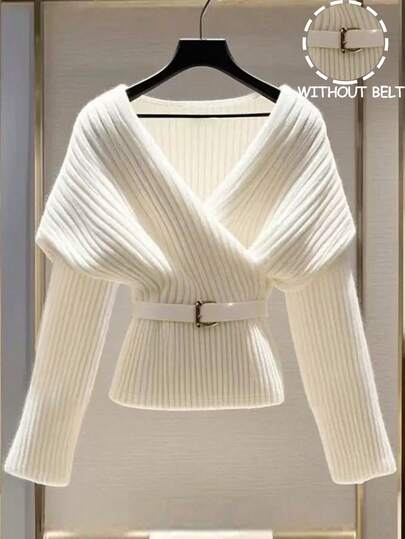 GlowEve Women's Elegant Solid Color Wrap T-Shirt For Commuting, Autumn/Winter