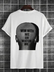 Manfinity Roghcode Camiseta de manga corta para hombre, tejido estampado, de moda y versátil para uso diario - Blanco - Ver 4