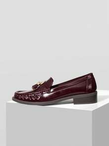 Mnmlis Women's Fashion Versatile Commuting Burgundy Flat Loafers, Retro British Style Fringe Flat Shoes - Burgundy - View 4