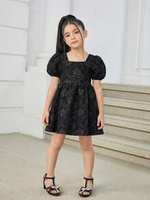 SHEIN Nova Glow Young Girl Woven Colorblock Sleeveless Bow Decor Casual Dress - Black - View 2