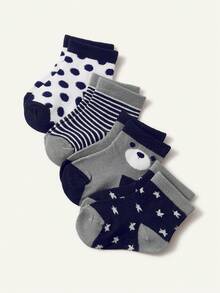 Cozy Pixies 4 Pairs Of Baby Socks, Blue Striped Star Polka Dot Bear Cute Socks, Suitable For Indoor And Outdoor Wear - Multicolor - View 7