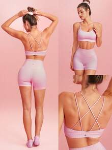 GLOWMODE FeatherFit™ Strappy Back Sports Bra Tank Top Low Impact Yoga Daily Gym  Spring Summer - Baby Pink - View 8