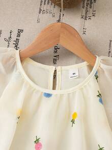 Souflis Souflis Young Girl' Summer Chiffon Lollipop Flower Embroidery Ruffle Hem Cap Sleeve Princess Dress, Vacation & Party - Apricot - View 7