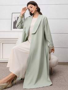Al Najma Áo Abaya sang trọng, thanh lịch với cổ áo màu xanh lá cây, phối ren vàng, thích hợp cho các buổi đi chơi và hẹn hò. - màu xanh lá - Xem 7