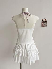 Glimmora Sexy Graphic Lace-Up Camisole Tank Top, Unique Outerwear - White - View 2