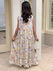 Dazy Kids Tween Girls Sleeveless Ditsy Floral Dress, Summer - Grey - View 2