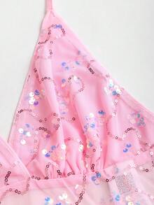 Sweetra Delicate Girly Pink Sequin Embroidered Spaghetti Strap Sexy Open Back Design Casual Vacation Style Women Tank Top - Pink - View 5