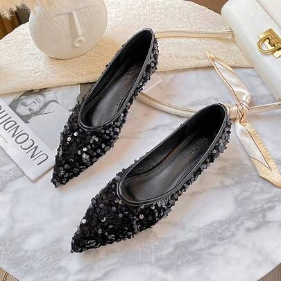 Zapatos planos de mujer Nuevos zapatos planos de punta afilada para mujer Zapatos planos con lentejuelas de colores claros, elegantes y versátiles, con suela blanda y estilo zueco Calzado para mujer en tallas grandes