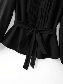 GlowEve CURVE Áo sơ mi cổ tròn kiểu Pháp cổ điển, thanh lịch, giản dị, có nơ thắt trang trí. - màu đen - Xem 4