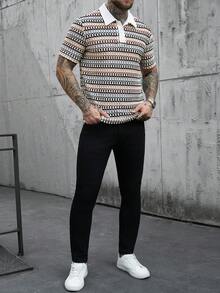 Manfinity CasualCool 男士复古纹理四分之一扣短袖 Polo 衫，夏季 - 彩色 - 查看 6