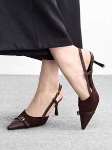 CUCCOO BIZCHIC Women's Buckle Closure Elegant High Heel Office Pumps - Brown - View 4