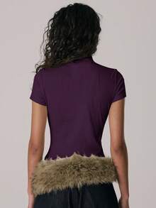 MUSERA 漏斗领不对称双扣修身款上衣，休闲可爱，冬季保暖舒适，Coco Cloud 款式 - 紫色 - 查看 4