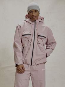 Musero Oversized Nylon Zip Through Funnel Neck Hood Jacket Large Cargo Style Pockets Tracksuit Co Ord Top Only Winter Essentials - Dusty Pink - View 5