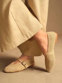 Rosivie Women's Buckle Design Casual Versatile Flat Shoes - Khaki - View 2