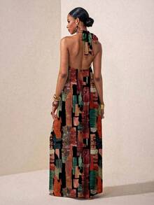 Zivah 2025 Sommar Ny Musik Festival Påsk Mors dag Bröllopssäsong Delta i bröllop Födelsedagsfest Dagligen Casual Semester Kryssning Resa Strand Solbad Viral Elegant Casual Halterneck Rygglös Twist Lösa Vida Benbyxor, Röd - Jumpsuit - Multifärgad - Visa 2