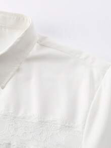 EGENSIO 男士花卉拼接翻领短袖衬衫 - 白色 - 查看 4