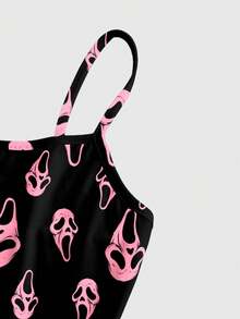 ROMWE Goth Mysterious Horror Mini Ghost Print Mini Dress For Women - Black - View 3