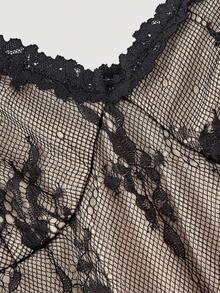 SHEIN MOD 女士蕾丝拼接优雅收腰派对长款吊带裙 - 黑色 - 查看 7