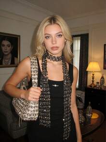 女士亮片围巾，配有闪亮链条、褶皱领口、蝴蝶结、网纱围巾、亮片网纱、宽项链和发带，适合狂欢节和派对，长度 160 厘米。 - 彩色 - 查看 2