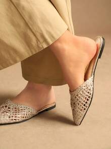 Rosivie Korean Version Of Microfiber Insole Quick-Drying Lightweight Net Bread Slippers Summer Fashion Flat Bottom. - Gold - View 5