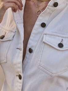 Aralina 女士夏季牛仔纽扣短袖迷你连衣裙，可爱度假穿搭，Y2K斯德哥尔摩风格 - 米色 - 查看 7