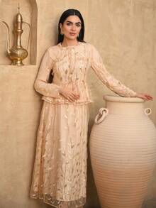 DAZY Spring & Summer Elegant Lace 2-Piece Set: Sleeveless Jacket Top And Straight Leg Pants, Casual Commuter Outfit, Old Money Style - Gold - View 7