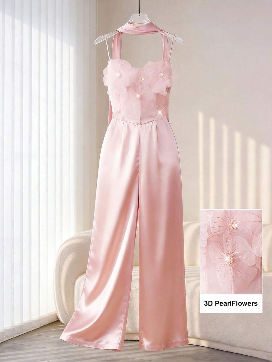 Modelyn 女士优雅3D立体花卉装饰连体裤，适合约会和派对穿着