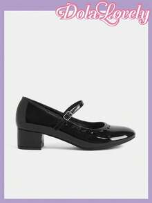 Dola Lovely 时尚蝴蝶结装饰女士高跟鞋，洛丽塔风格公主鞋，可爱粉色高跟鞋 - 黑色 - 查看 2