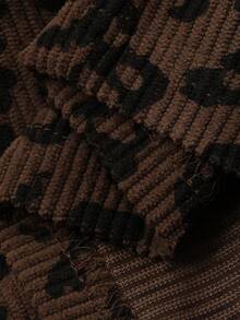 FRIFUL Women's Leopard Print V-Neck Single-Breasted Casual Everyday Long Sleeve T-Shirt - Brown - View 3