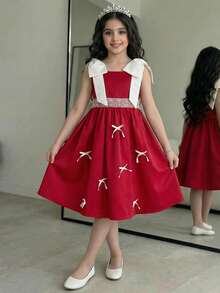 SHEIN Tween Mädchen Kleid mit gewebter Schleife und Kontrastfarbe - Weiss - Übersicht 1