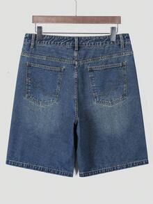 Chillumni Quần short denim nam màu xanh hải quân, túi xéo, kiểu dáng thường ngày, đa năng. - Rửa tối - Xem 2