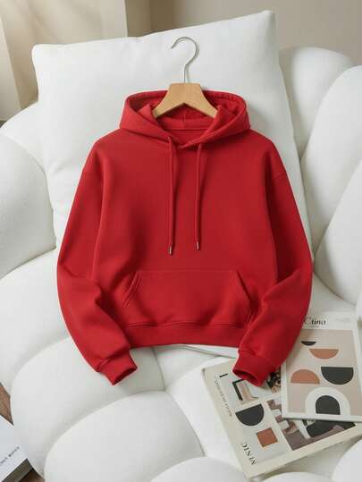 Sudadera Casual para Mujer con Capucha  Estilo Casual y Cordón Ajustable Diseño Liso Manga Larga Ideal para Uso Diario con Bolsillo Frontal Ajuste Cómodo Hoodie, bolsillo frontal tipo canguro, ajuste con cordón, tela afelpada, puños y cintura elásticos, moda casual y deportiva, ideal para uso diario y actividades al aire libre