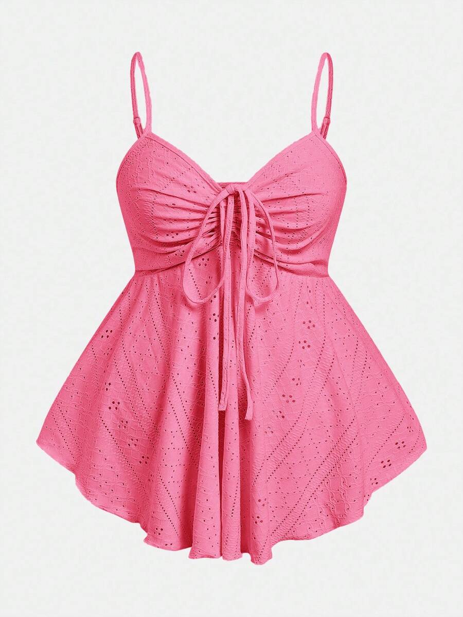 SHEIN EZwear 女士加大码玫红色针织刺绣休闲吊带背心 - 玫紅色 - 查看 1
