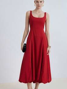 Aveloria Modichic 时尚露背性感圆领灯笼裙摆中长连衣裙 - 紅色 - 查看 4