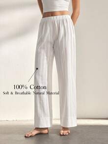 Ocili 100% Cotton Natural Comfortable Jacquard Knit Pajama Pants, Homewear Bottom, Chic Autumn Slumber - White - View 1