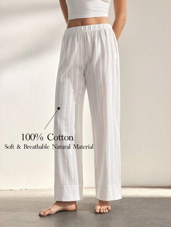 Ocili 100% Cotton Natural Comfortable Jacquard Knit Pajama Pants, Homewear Bottom, Chic Autumn Slumber