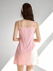 Ardnt 迷人的法式公主风吊带连衣裙，精致的粉色蕾丝边饰搭配提花面料，优雅的夏季连衣裙，适合年轻女士。 - 粉色 - 查看 2