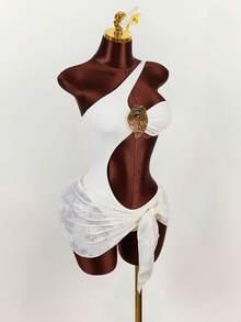 Amplova 女士镂空腰部金属装饰性感三角连体泳衣 - 綠色 - 查看 10