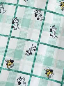 男婴卡通狗狗格子印花 Polo 领开衫和裤子两件套，休闲舒适家居服，春夏款 - 綠色 - 查看 8