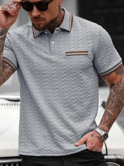 Manfinity CasualCool Men's Striped Short Sleeve Casual Commuter Polo Shirt