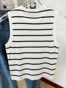 Resyla Women's Casual Striped Crew Neck Knitted Vest, Versatile For Autumn/Winter - Multicolor - View 2
