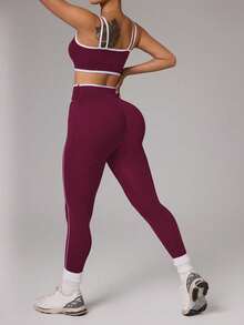 Slayform Bộ đồ thể thao nữ không đường may, co giãn cao gồm áo croptop và quần legging. - Màu Đỏ Sâu - Xem 3