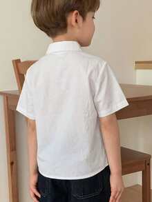 DAZY Young Boy Letter Print Pocket Front Button Casual Short Sleeve Shirt - White - View 5