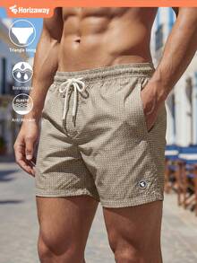 Manfinity Homme Men's Summer Vacation All-Over Print Drawstring Waist Beach Shorts Geometric Print Swim Trunks Men's Beachwear Beige Swim Trunks - Apricot - View 8