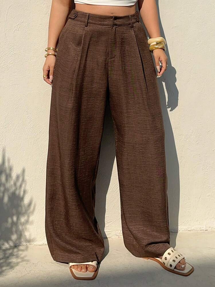 Dazy Plus Plus Size Casual Solid Color Pleated Loose Pants