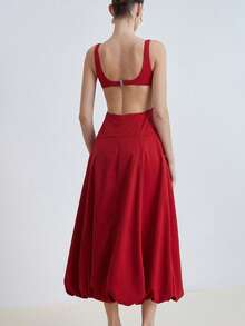 Aveloria Modichic 时尚露背性感圆领灯笼裙摆中长连衣裙 - 紅色 - 查看 2