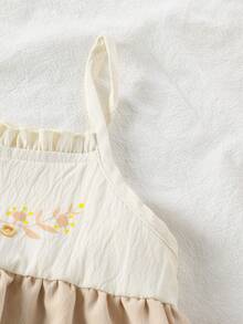 SHEIN 2pcs/Set Khaki Camisole Top And Loose Pants, Floral Pattern Casual Vacation Summer Outfit - Khaki - View 3