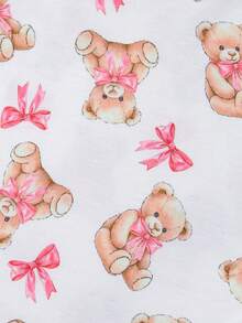 SHEIN Playful Pals Bộ 6 món cho bé gái sơ sinh 0-3 tuổi, mùa xuân hè, kiểu dáng dễ thương, áo thun và quần short họa tiết thỏ, màu trơn và kẻ sọc. - Hồng - Xem 6